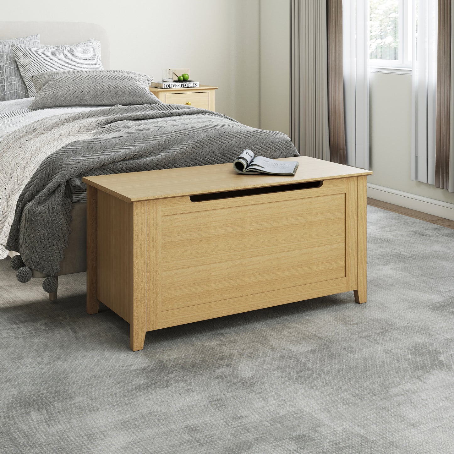 Henley Oak Effect Ottoman Storage Trunk