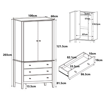 Henley Oak Effect 2 Door, 3 Drawer Wardrobe