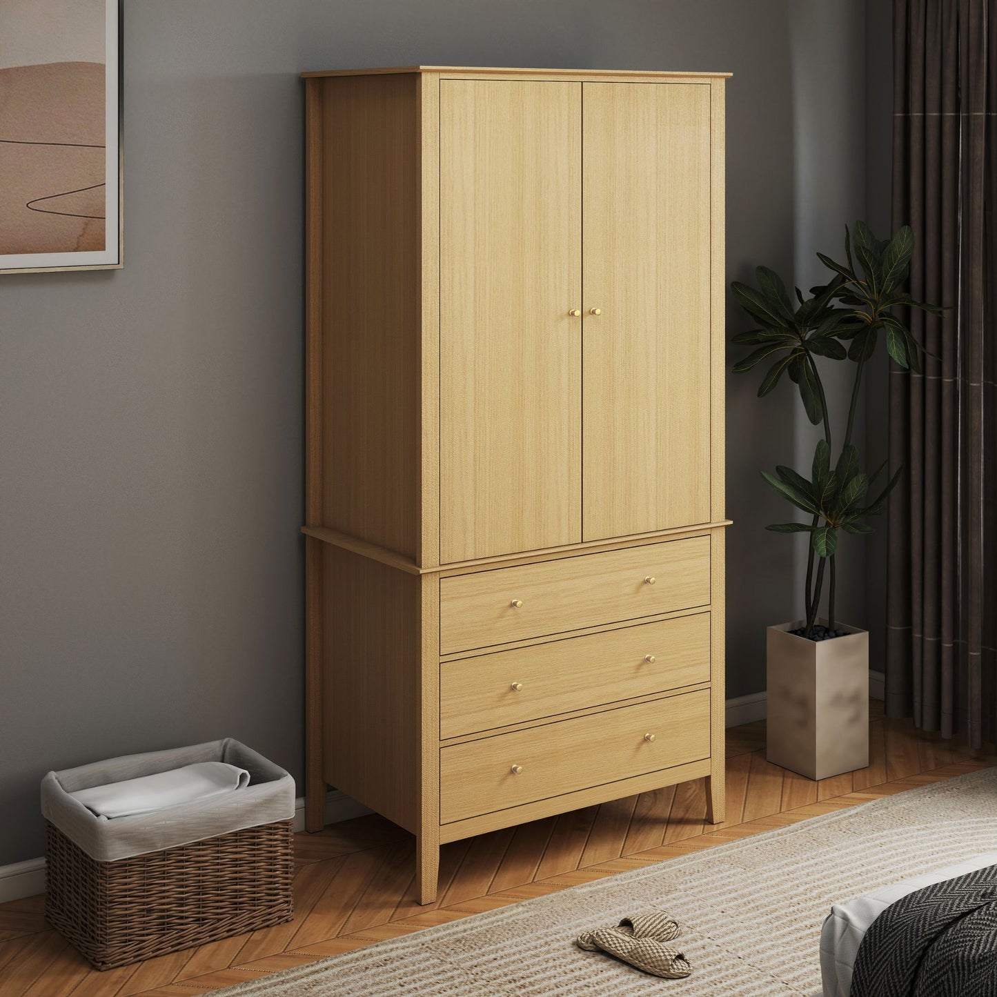 Henley Oak Effect 2 Door, 3 Drawer Wardrobe