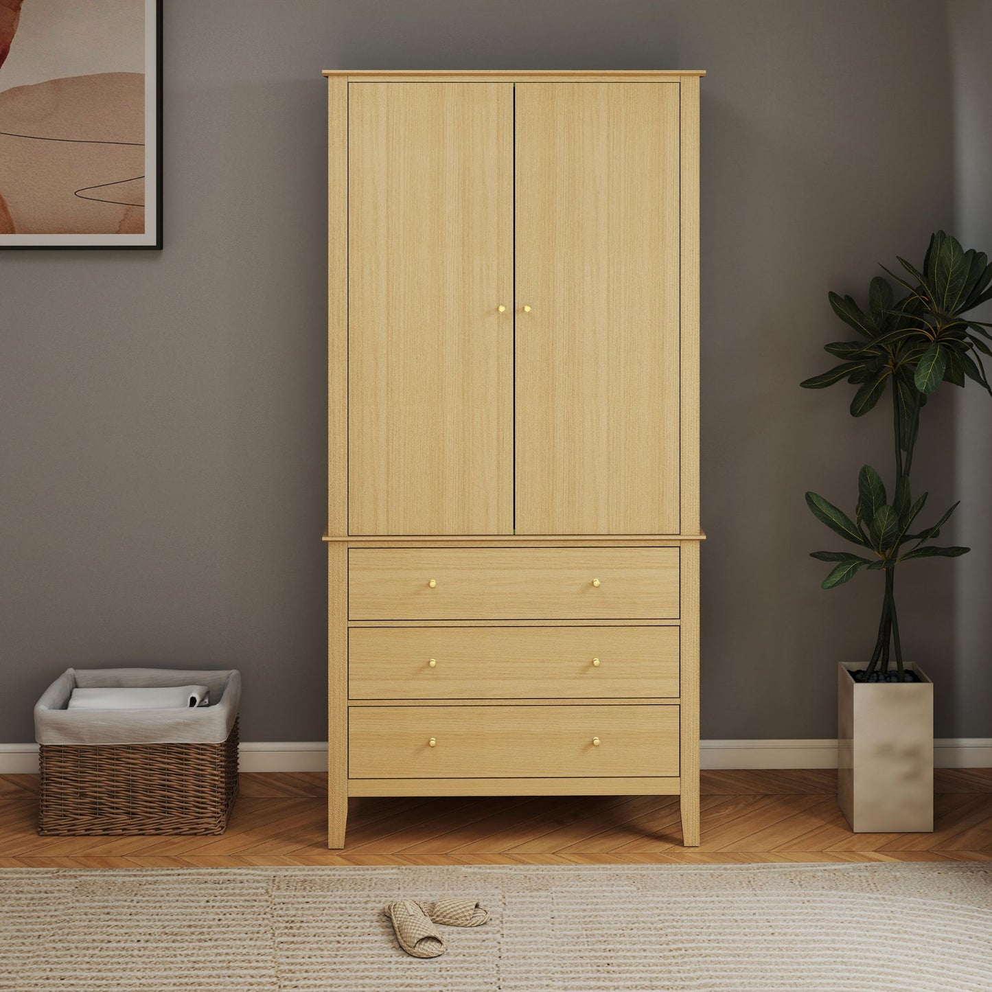 Henley Oak Effect 2 Door, 3 Drawer Wardrobe