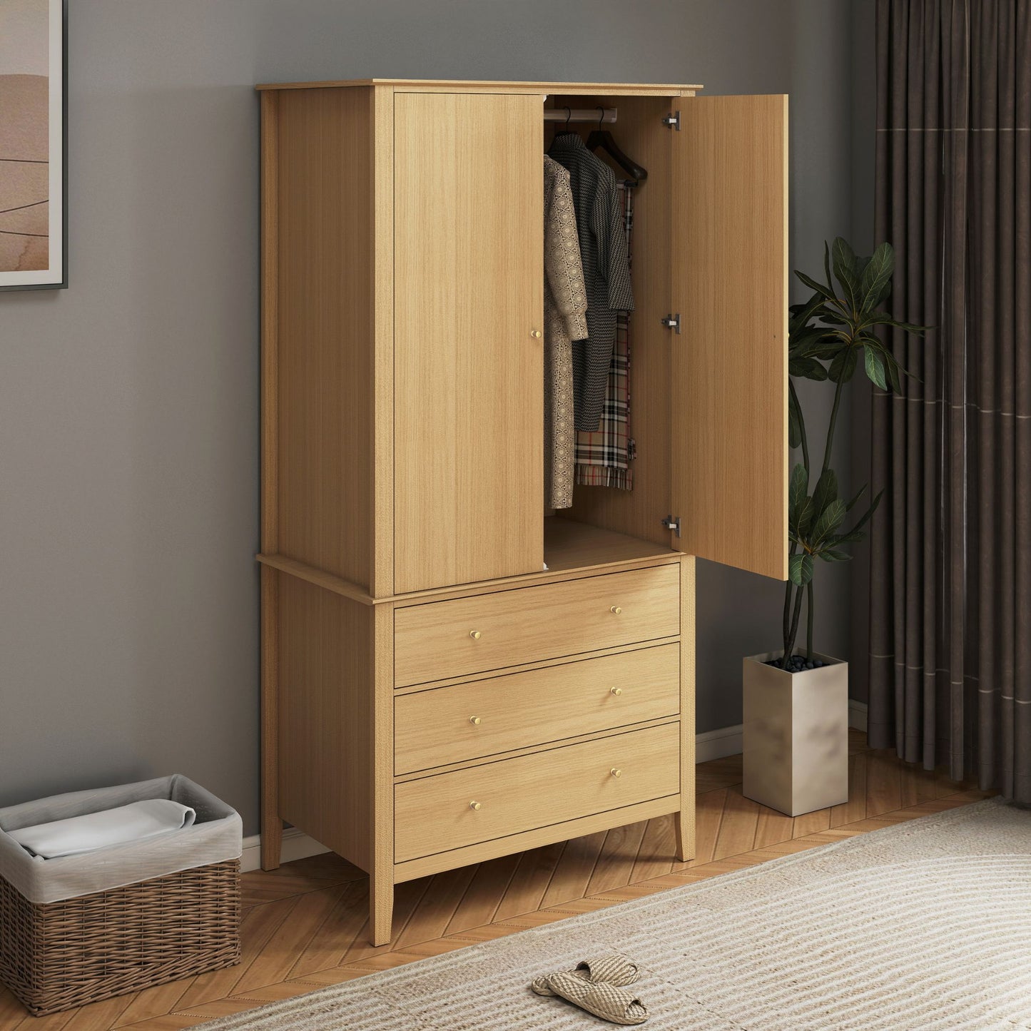 Henley Oak Effect 2 Door, 3 Drawer Wardrobe