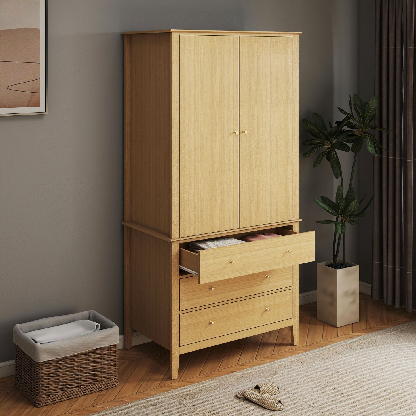 Henley Oak Effect 2 Door, 3 Drawer Wardrobe