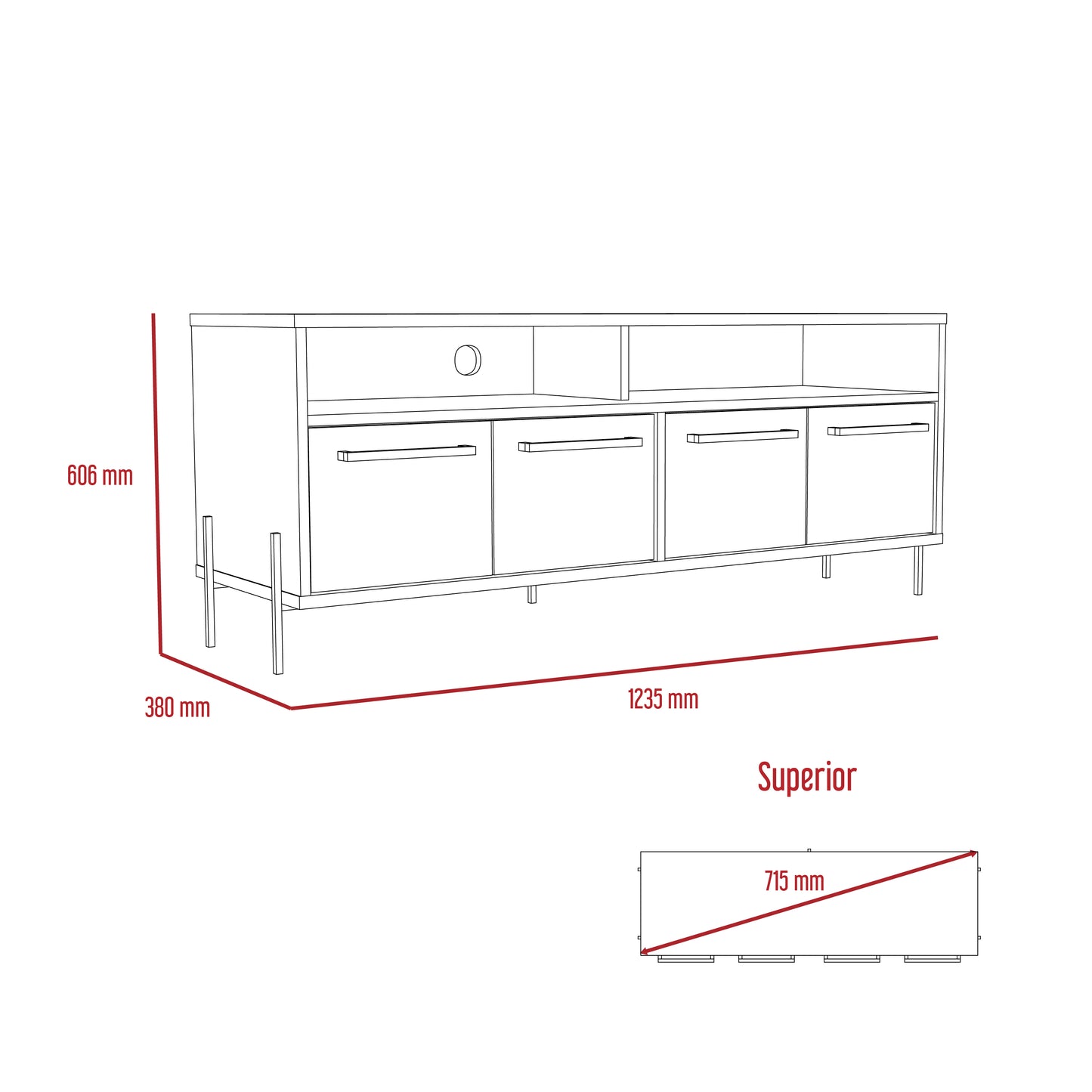 Harvard Wide Screen TV Rack with 4 Doors