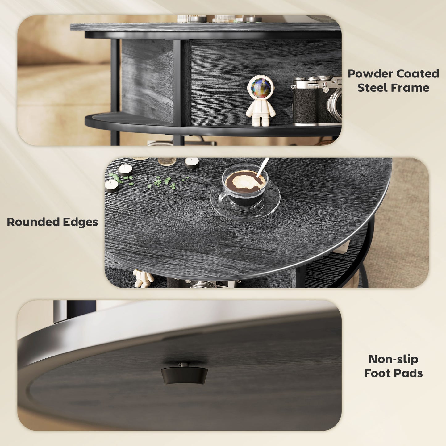 Round Coffee Table with Lift Top and Storage Shelf and Hidden Compartment