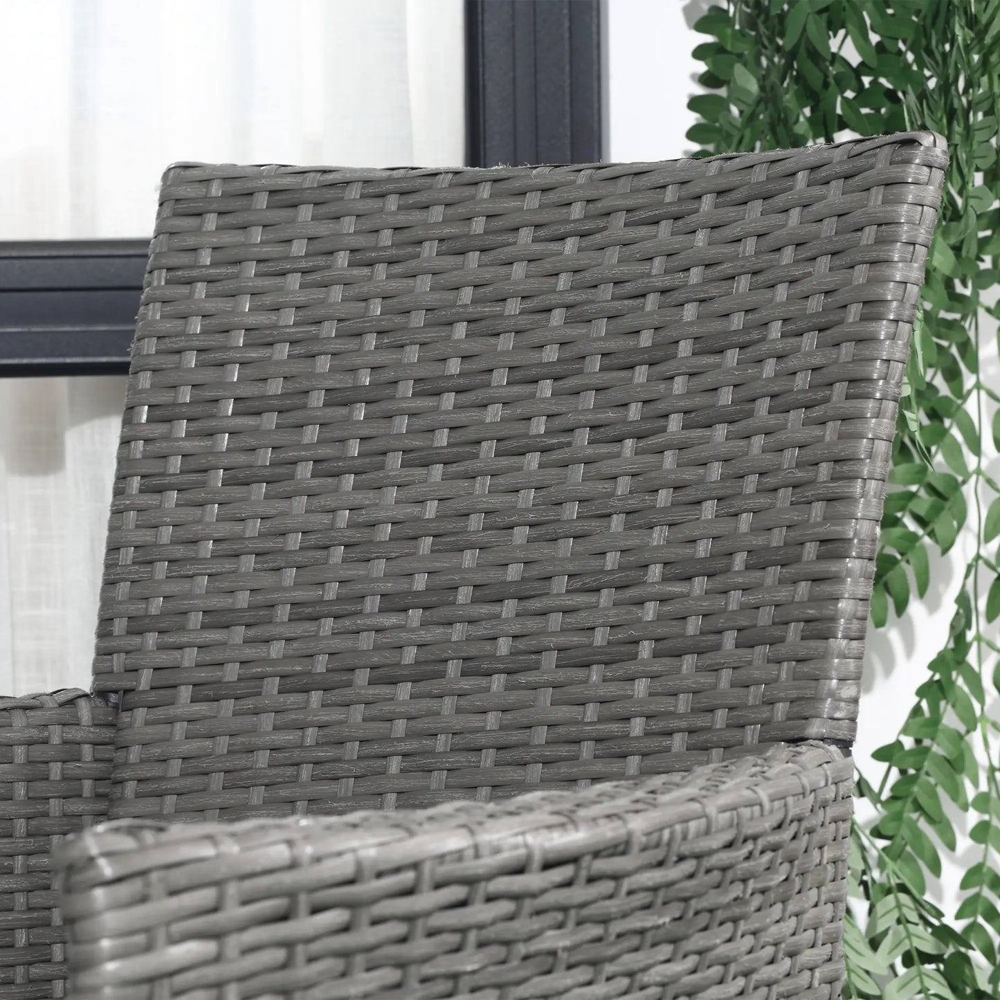 3 Pieces Rattan Bistro Set, Wicker Garden Furniture Set with 2-Tier Coffee Table and Chairs in Grey