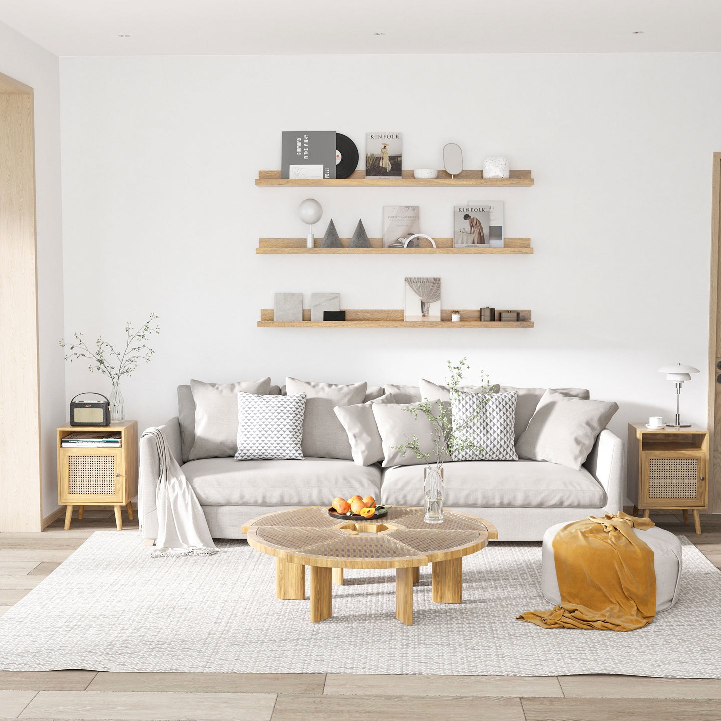 HOMCOM Bedside Table-Cupboard with Rattan Element (Set of 2 - Pair)