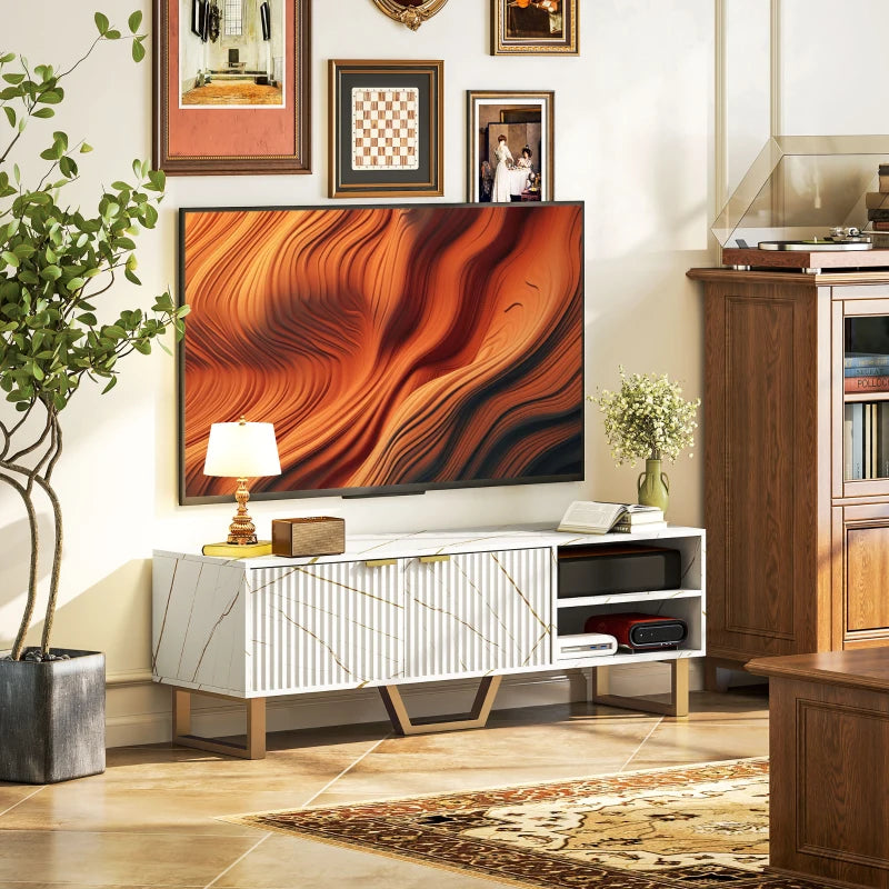 HOMCOM Marble Effect Modern TV Unit, TV Stand Cabinet for up to 70" TVs
