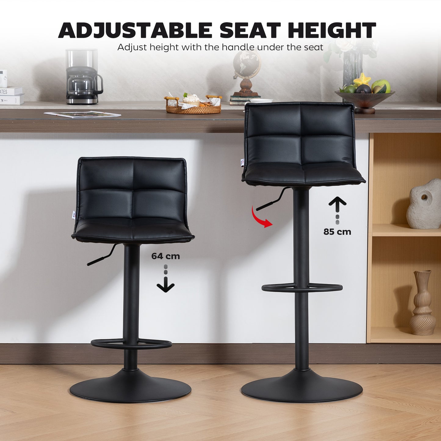 x 2 Bar Stools - Faux Leather (Pair) in Black