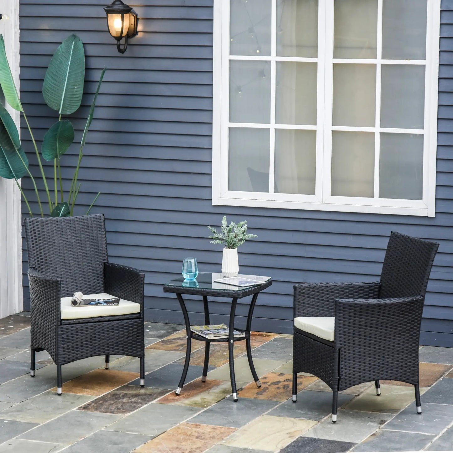 3 Pieces Rattan Bistro Set, Wicker Garden Furniture Set