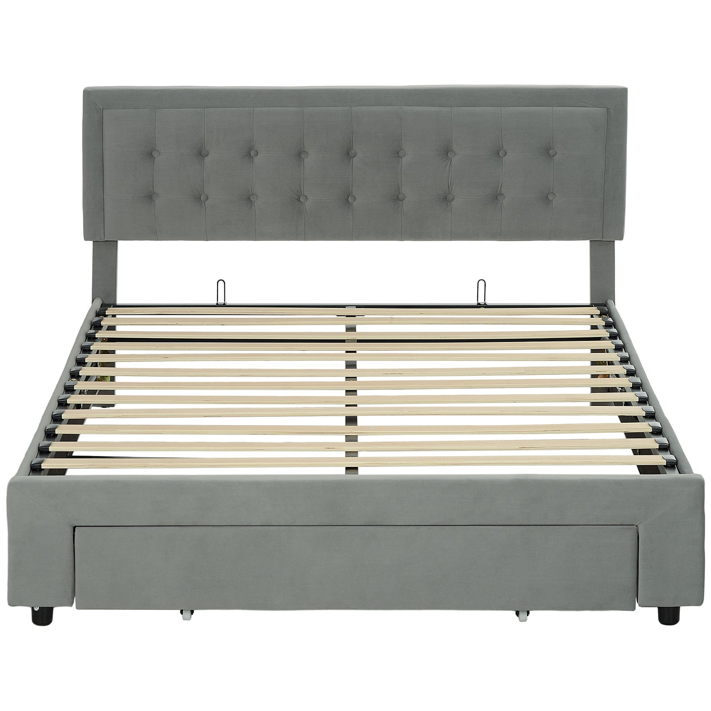HOMCOM King Size Ottoman Bed Frame with Front Drawer in Grey