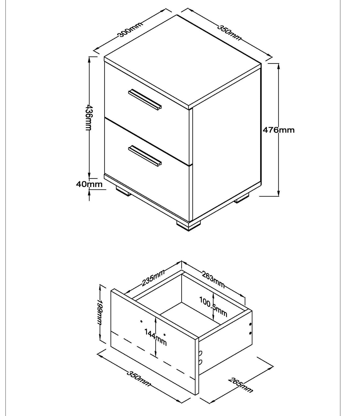 Lido 2 Drawer Bedside Cabinet