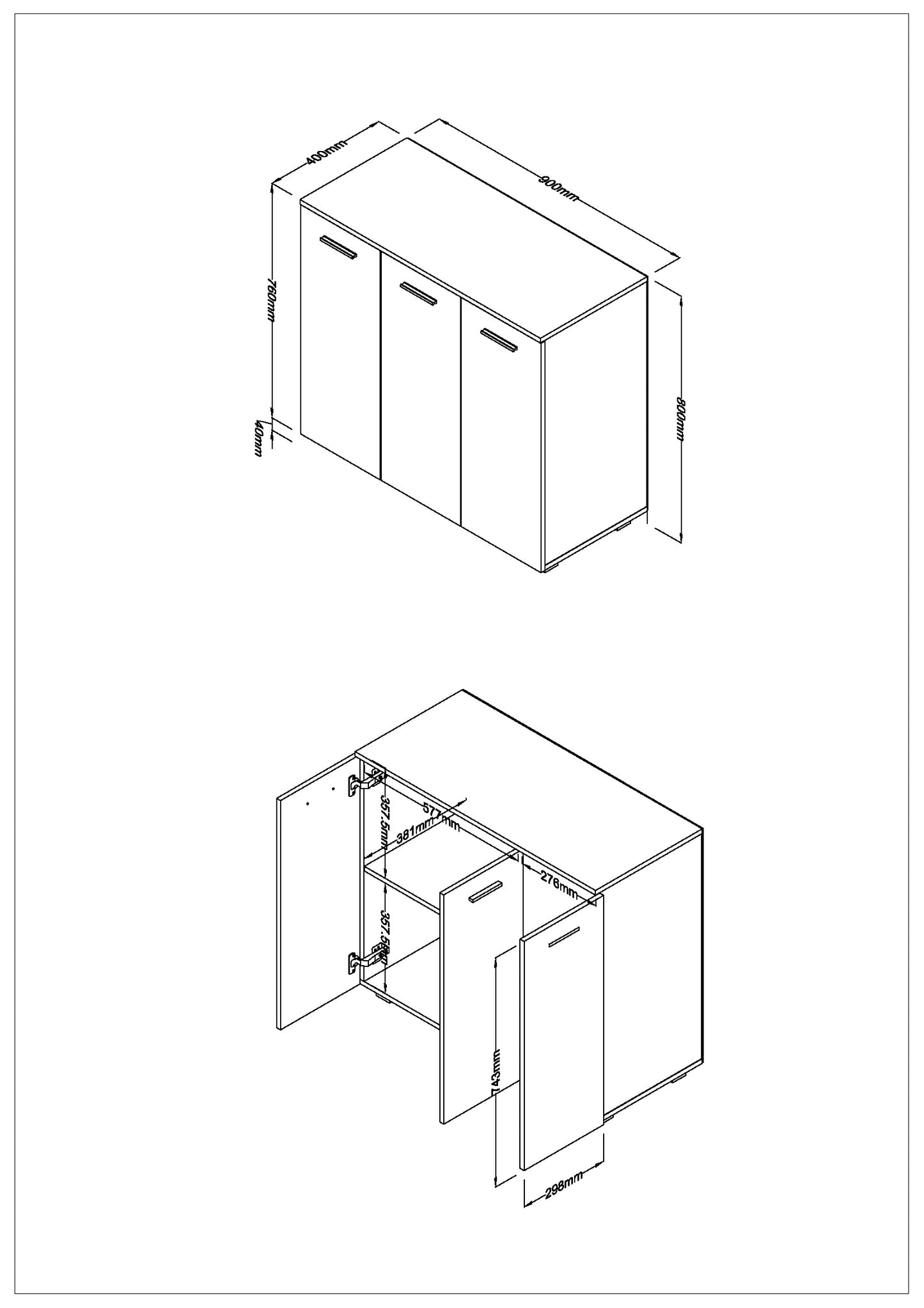 Lido 3 Door Compact Sideboard