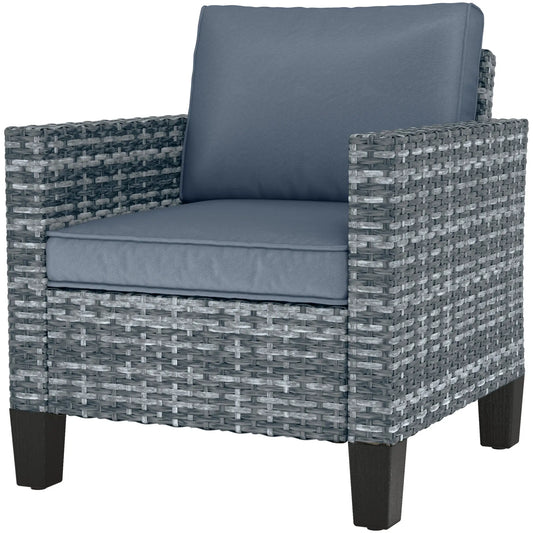 Outsunny Light Grey Rattan Garden Armchair – Modern Cushioned Patio Chair
