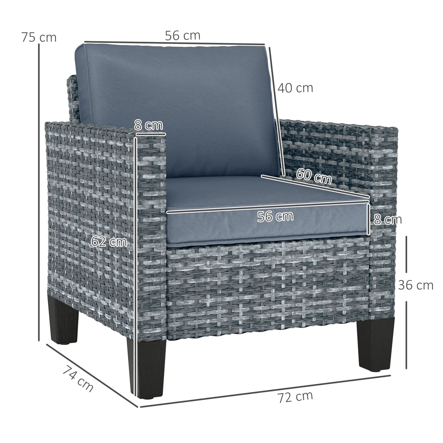 Outsunny Light Grey Rattan Garden Armchair – Modern Cushioned Patio Chair