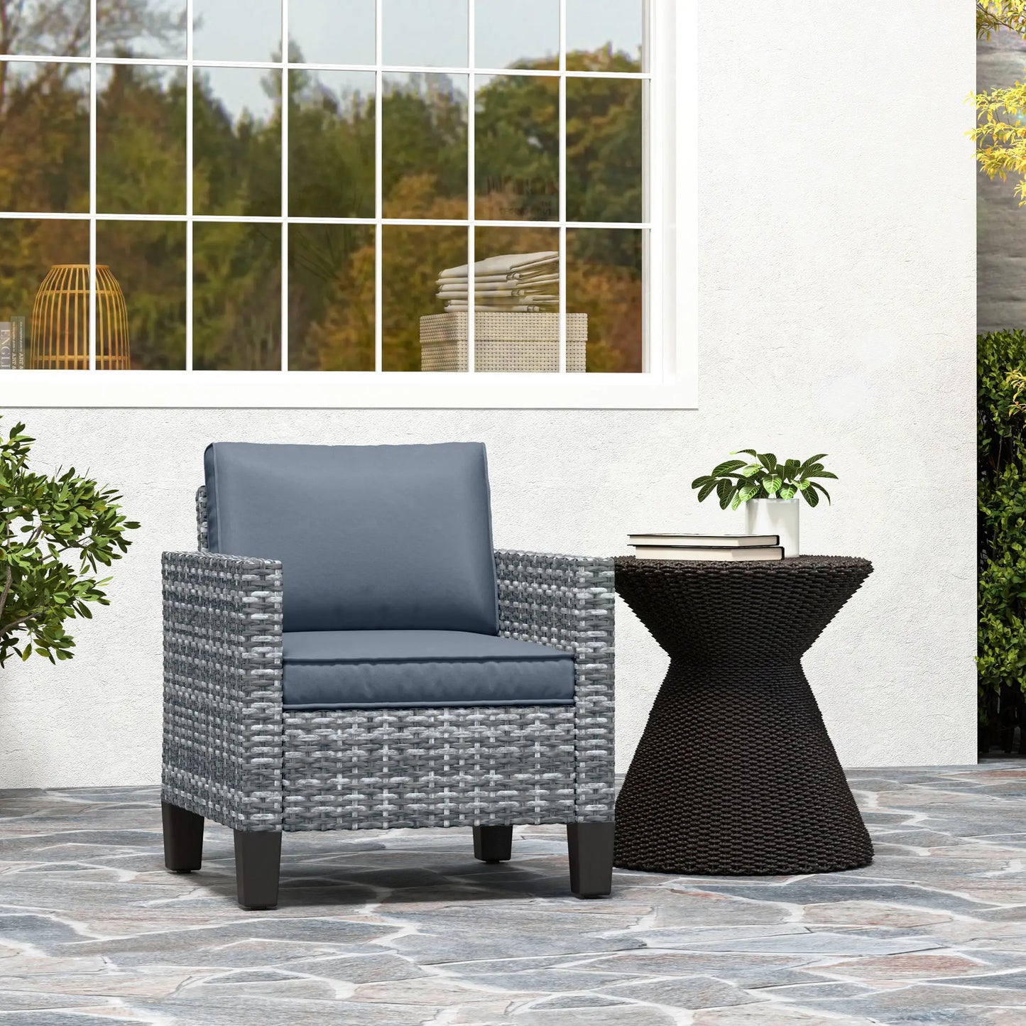 Outsunny Light Grey Rattan Garden Armchair – Modern Cushioned Patio Chair