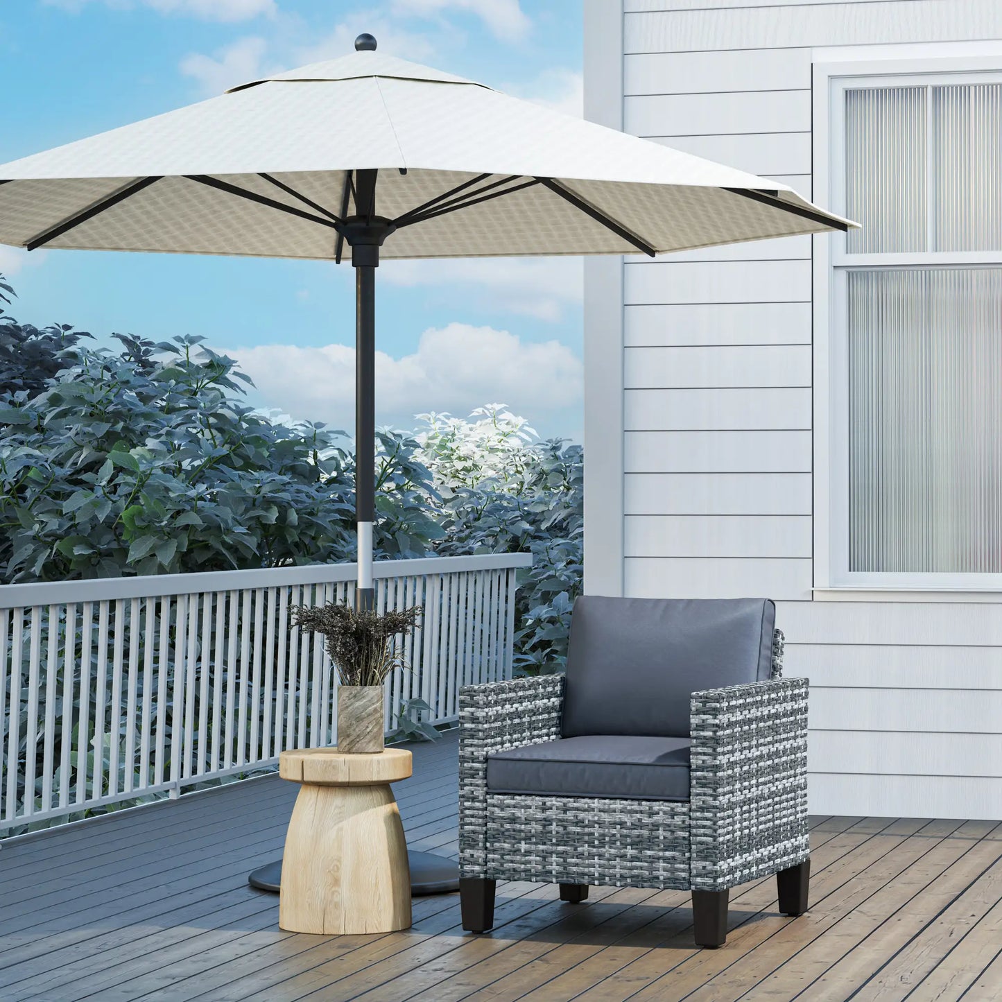 Outsunny Light Grey Rattan Garden Armchair – Modern Cushioned Patio Chair