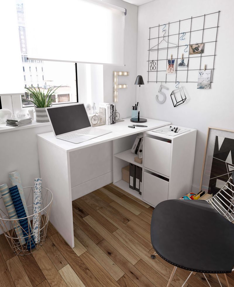 Athens White Reversible Desk with Storage