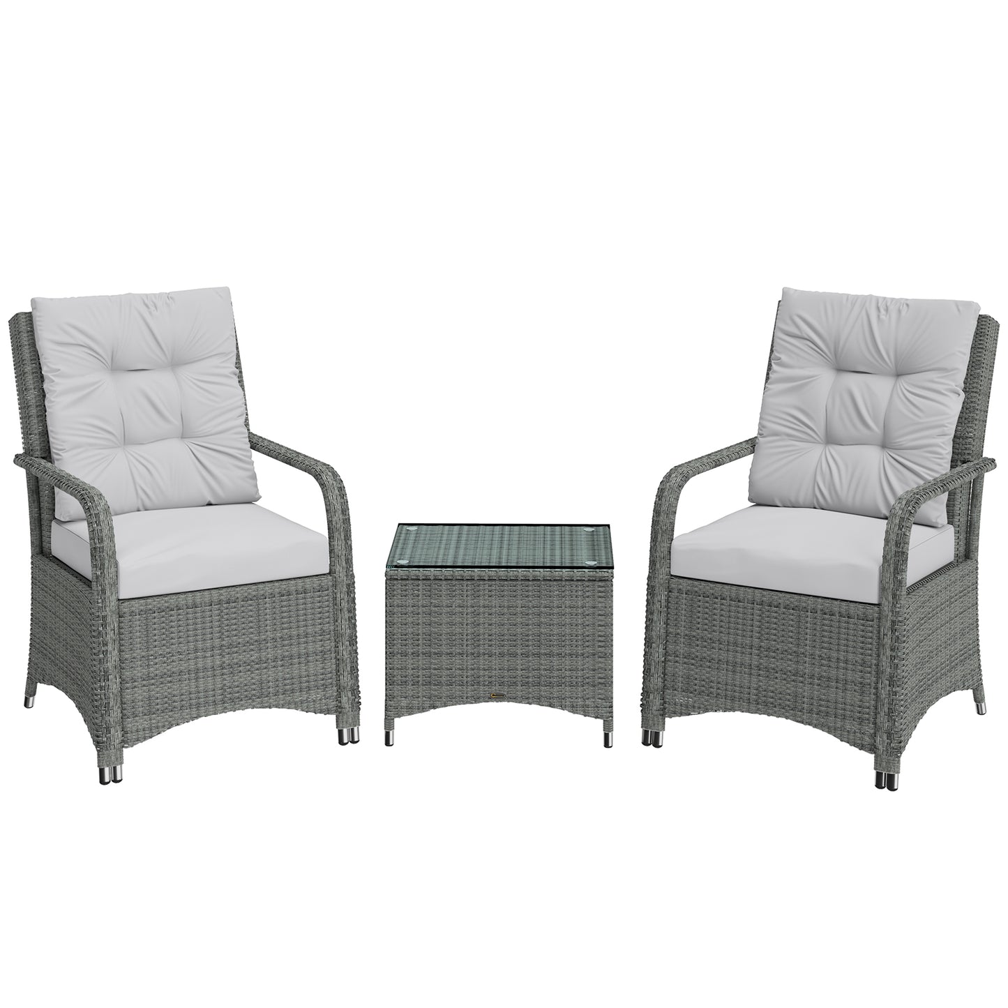 Outsunny Light Grey Rattan Bistro Set – 3pc Garden Furniture with Cushions & Cover