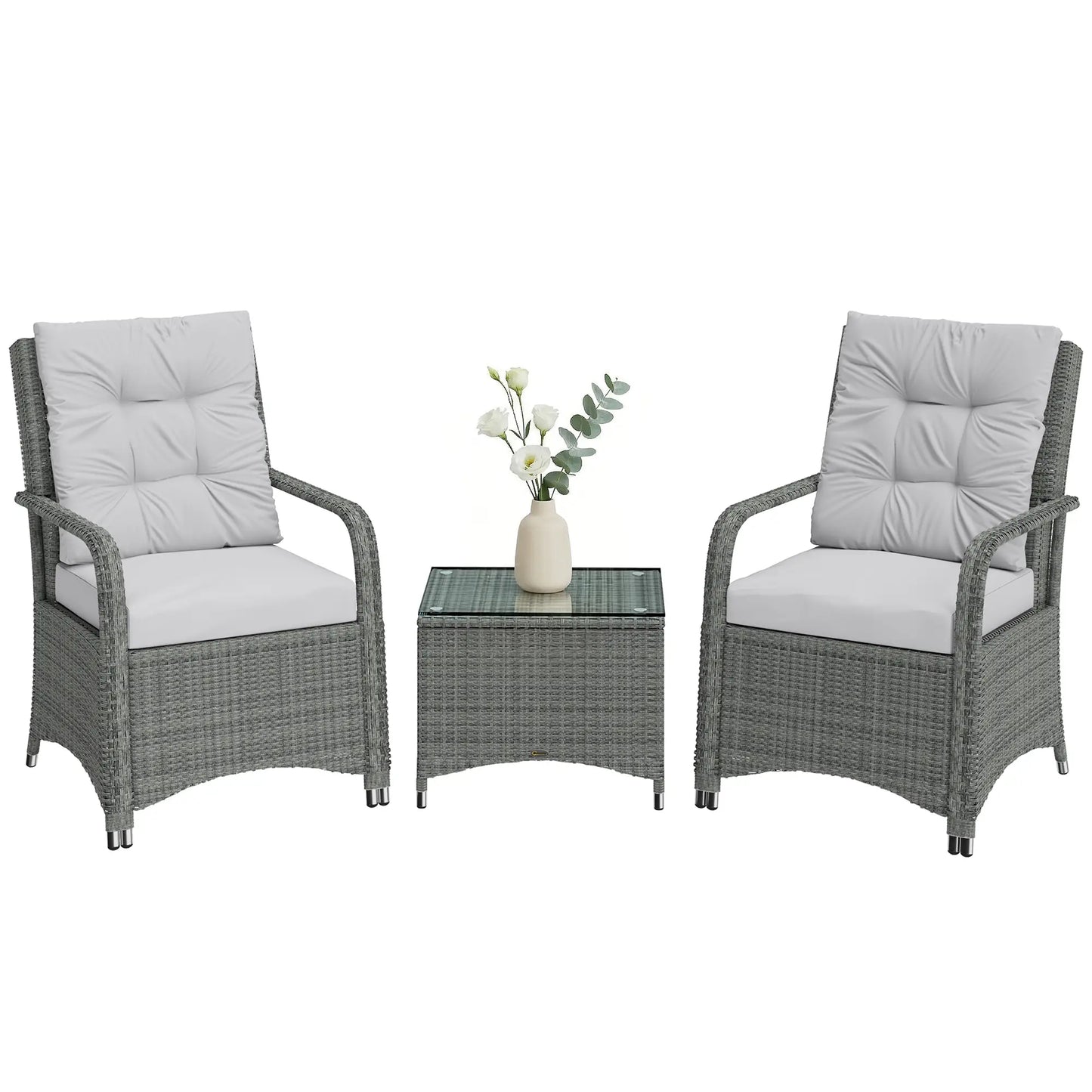 Outsunny Light Grey Rattan Bistro Set – 3pc Garden Furniture with Cushions & Cover