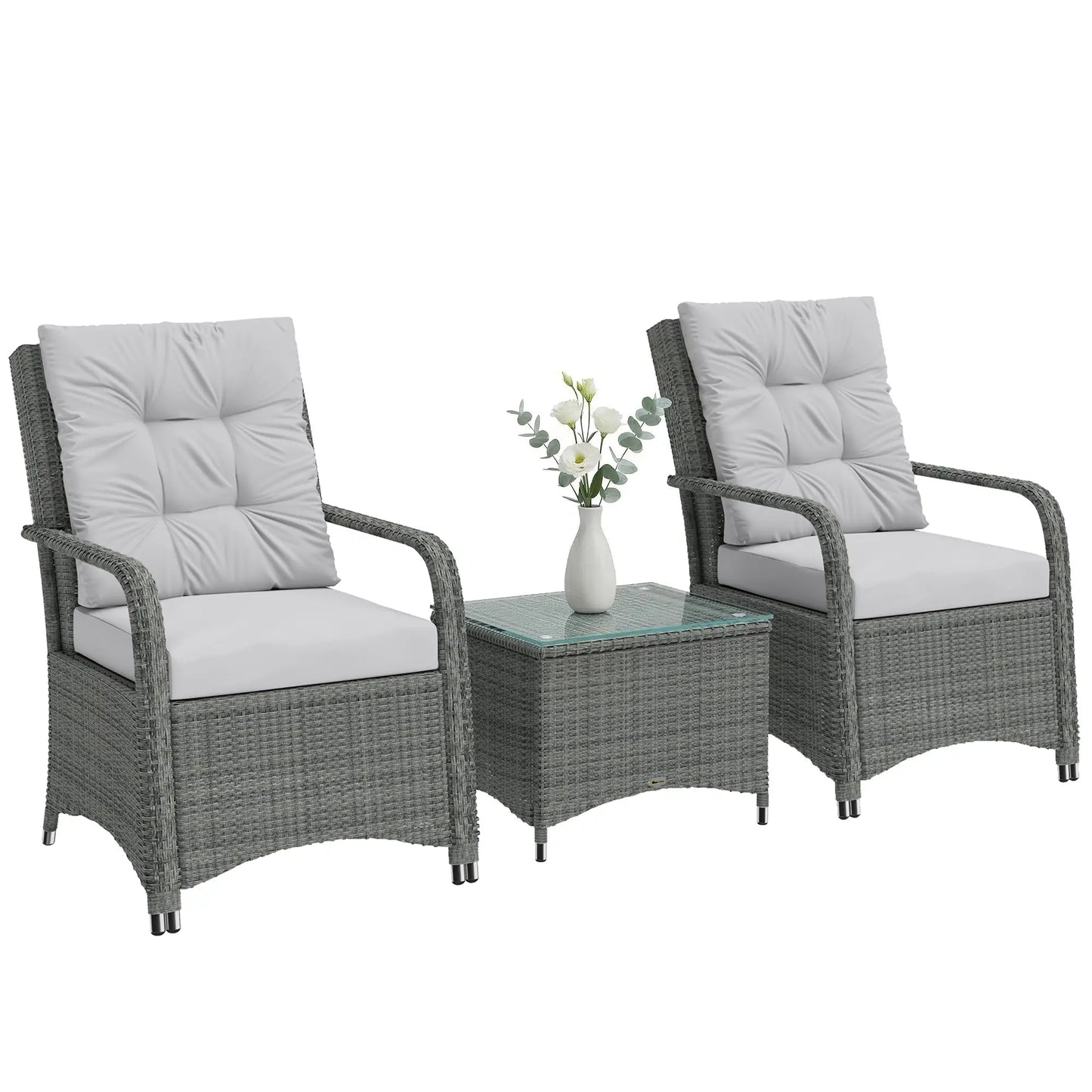Outsunny Light Grey Rattan Bistro Set – 3pc Garden Furniture with Cushions & Cover