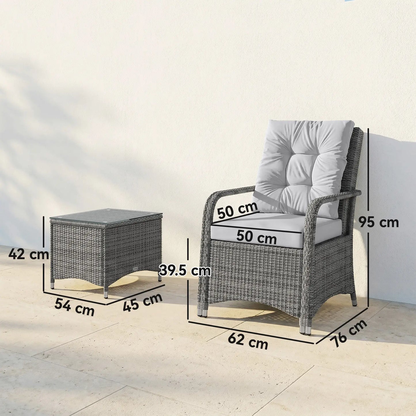 Outsunny Light Grey Rattan Bistro Set – 3pc Garden Furniture with Cushions & Cover