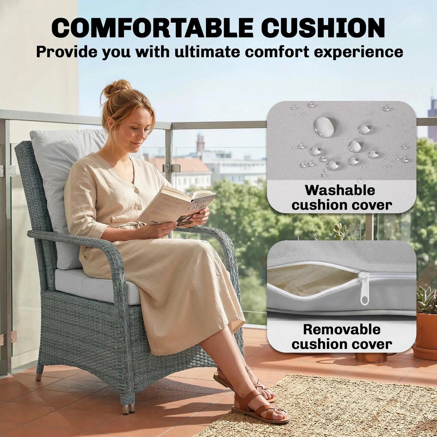 Outsunny Light Grey Rattan Bistro Set – 3pc Garden Furniture with Cushions & Cover