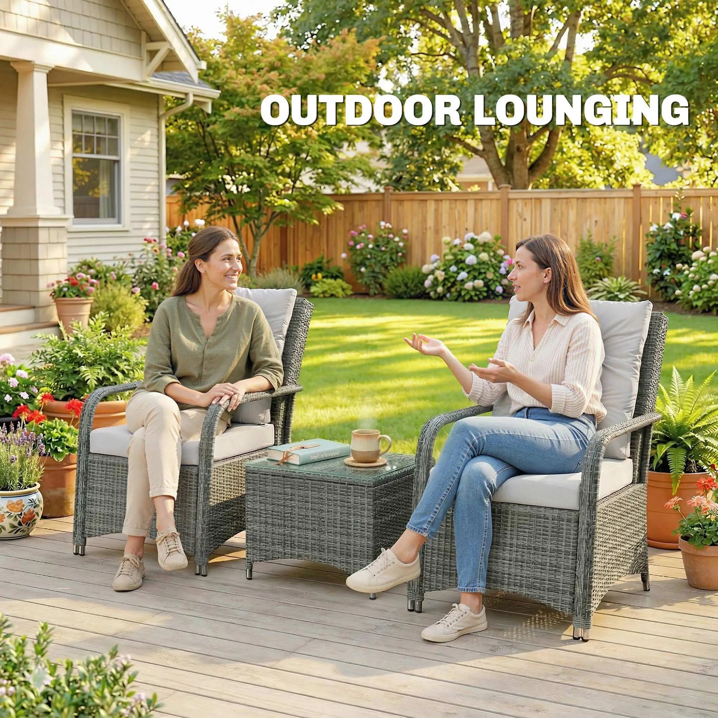 Outsunny Light Grey Rattan Bistro Set – 3pc Garden Furniture with Cushions & Cover