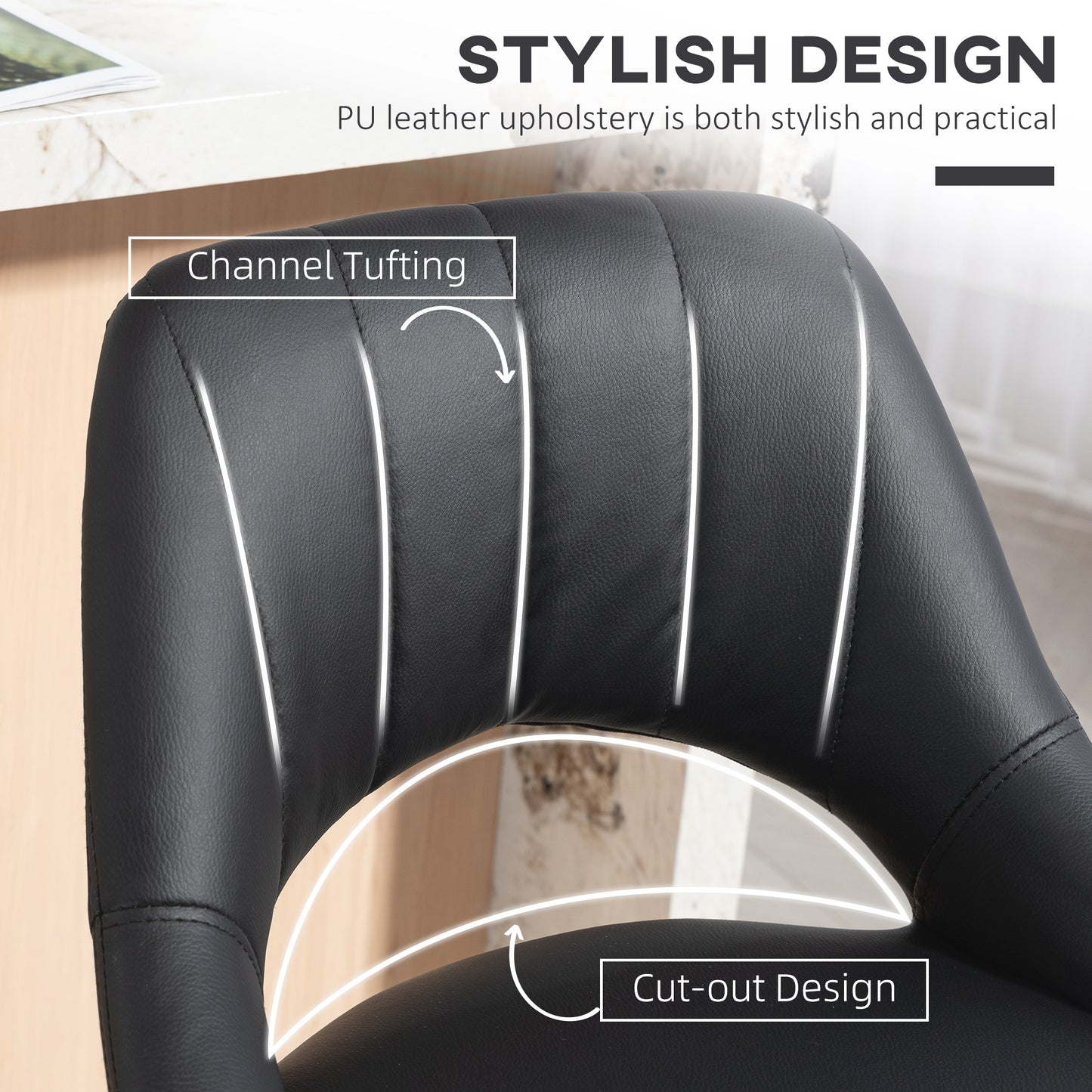 Faux Leather Bar Stools - Set of Two (x2) in Black