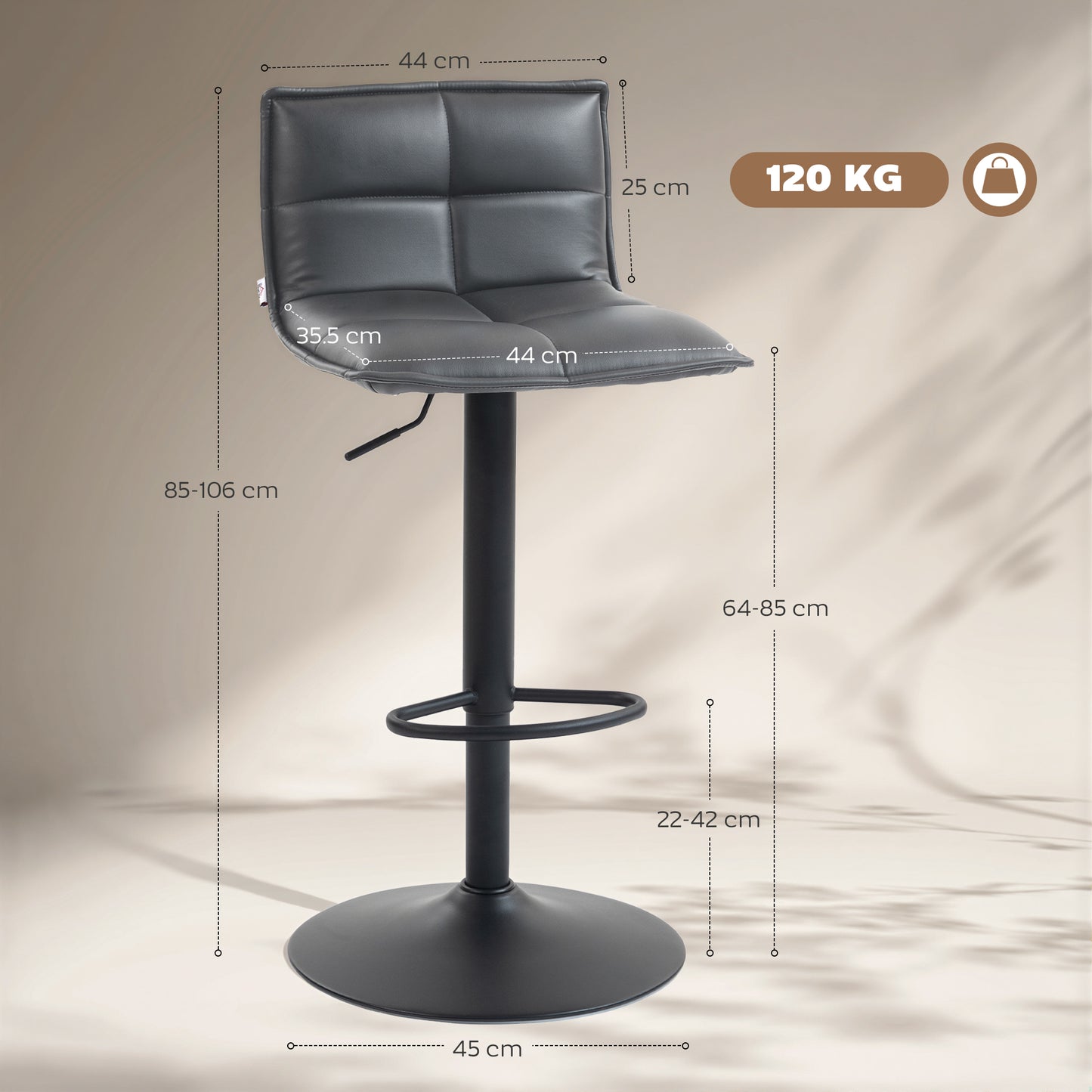 x 2 Bar Stools - Faux Leather (Pair) in Grey