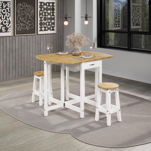 Corona White Oval Drop Leaf Gateleg Table with 2 Stools