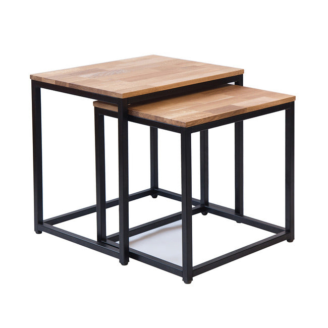 Mirelle Nest Of Tables - Solid Oak Tops with Black Metal Frame