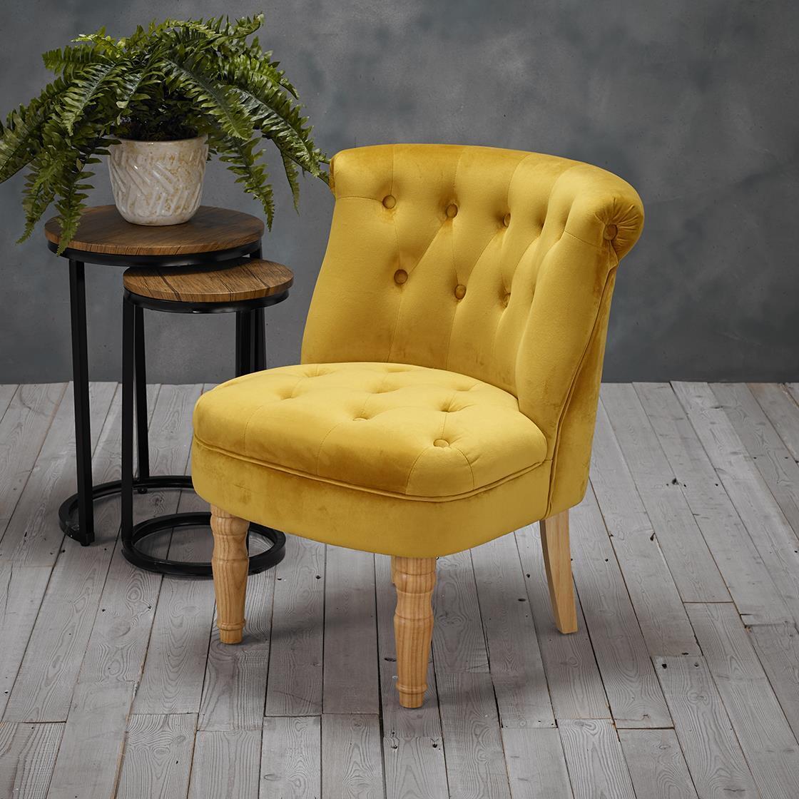 Charlotte Mustard Plush Velvet Accent Chair in Traditional French Feel