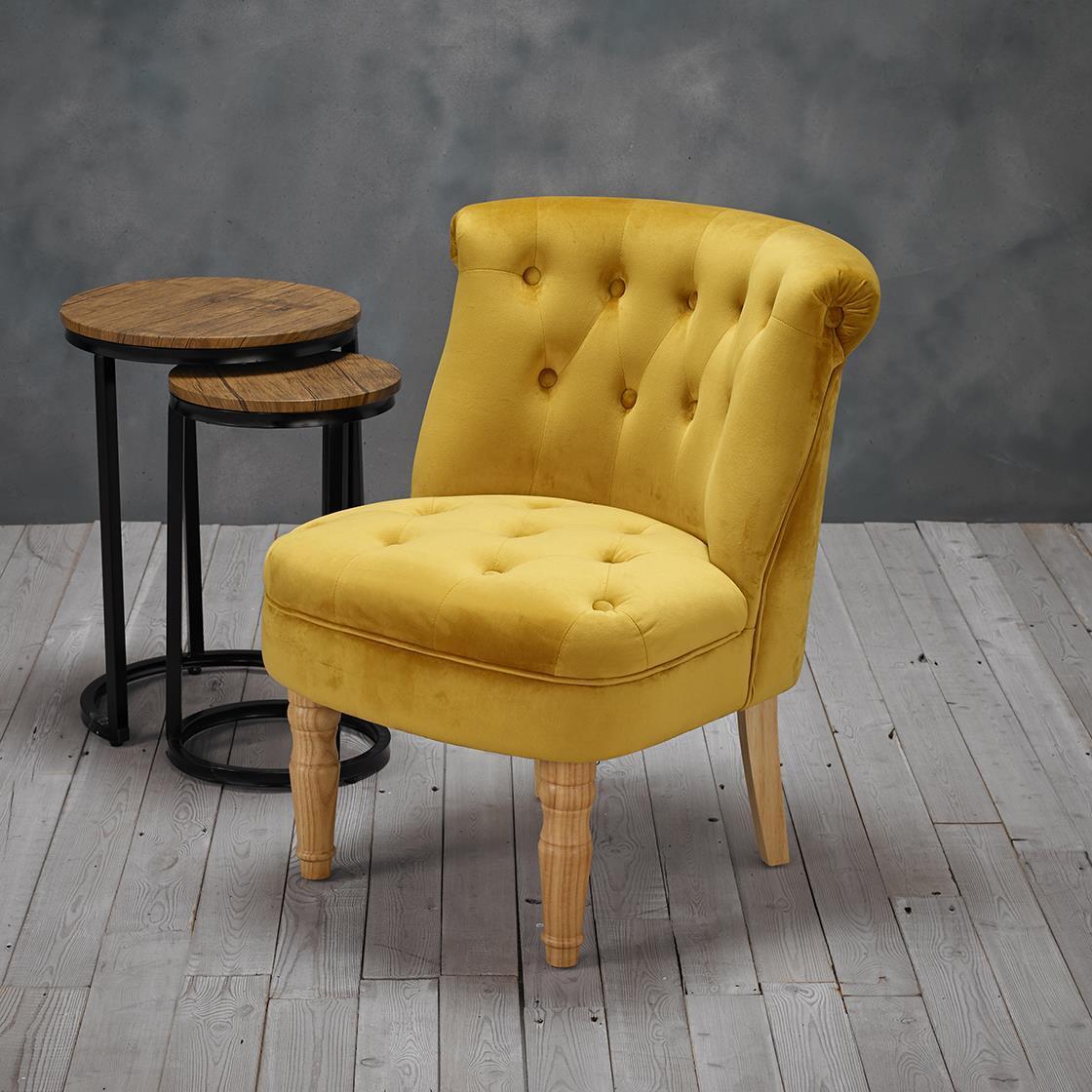 Charlotte Mustard Plush Velvet Accent Chair in Traditional French Feel