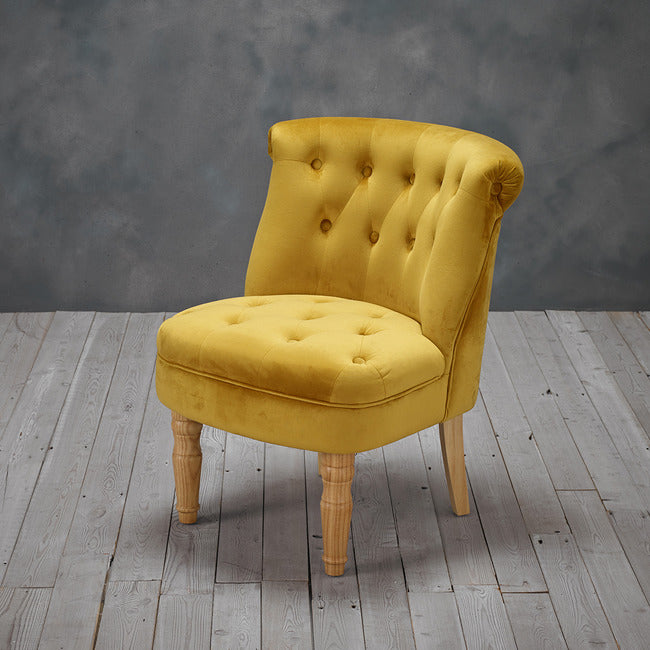 Charlotte Mustard Plush Velvet Accent Chair in Traditional French Feel