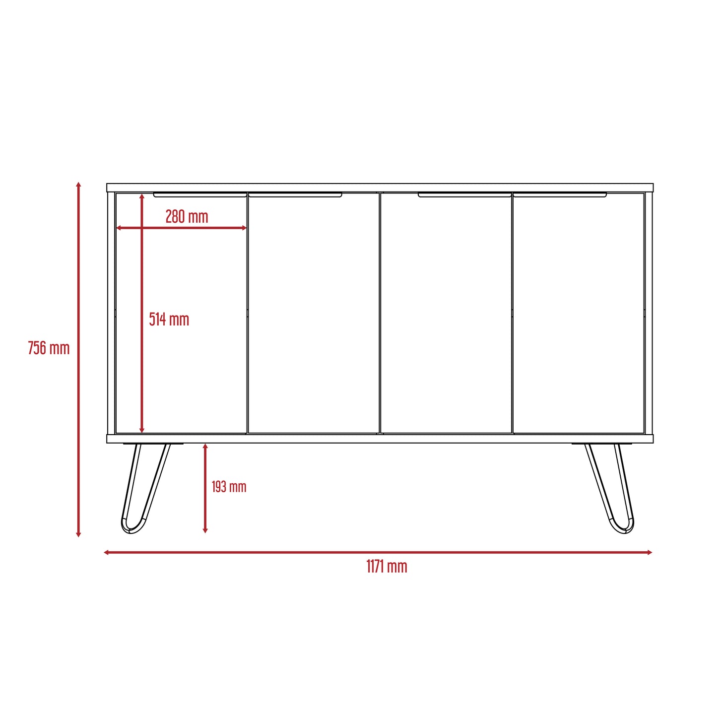 Nevada Large 4 Door Sideboard