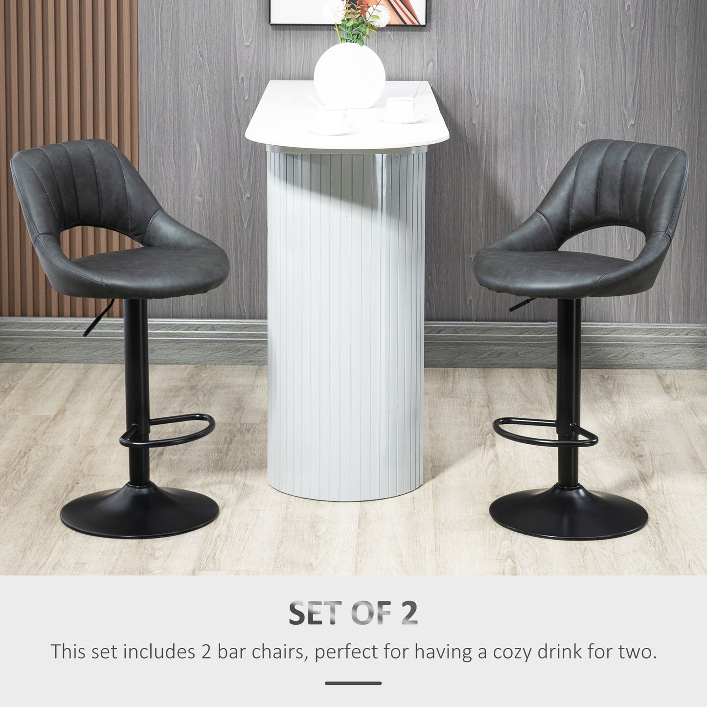 Faux Leather Bar Stools - Set of Two (x2) in Grey