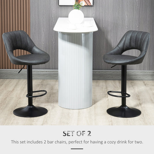 Faux Leather Bar Stools - Set of Two (x2) in Grey