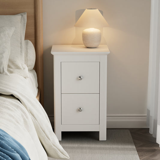 Nairn - White 2 Drawer Petite Bedside Cabinet
