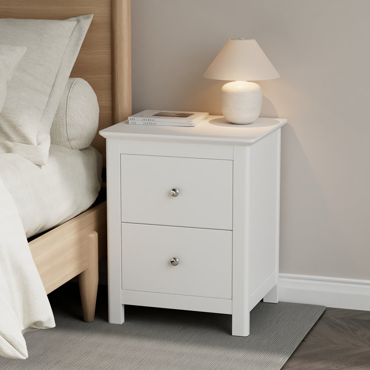 Nairn - White 2 Drawer Bedside Cabinet