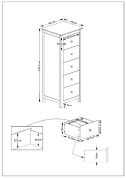 Nairn - White 5 drawer narrow chest of drawers