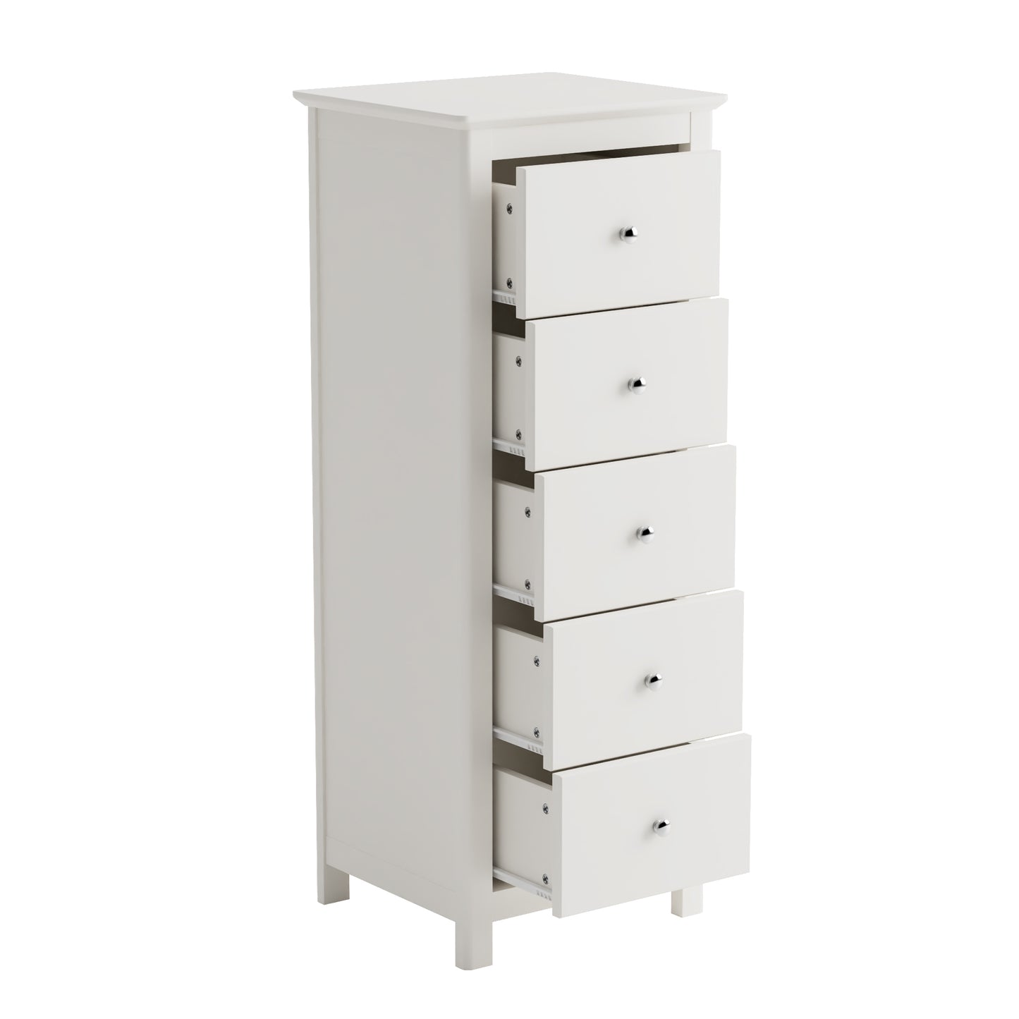 Nairn - White 5 drawer narrow chest of drawers