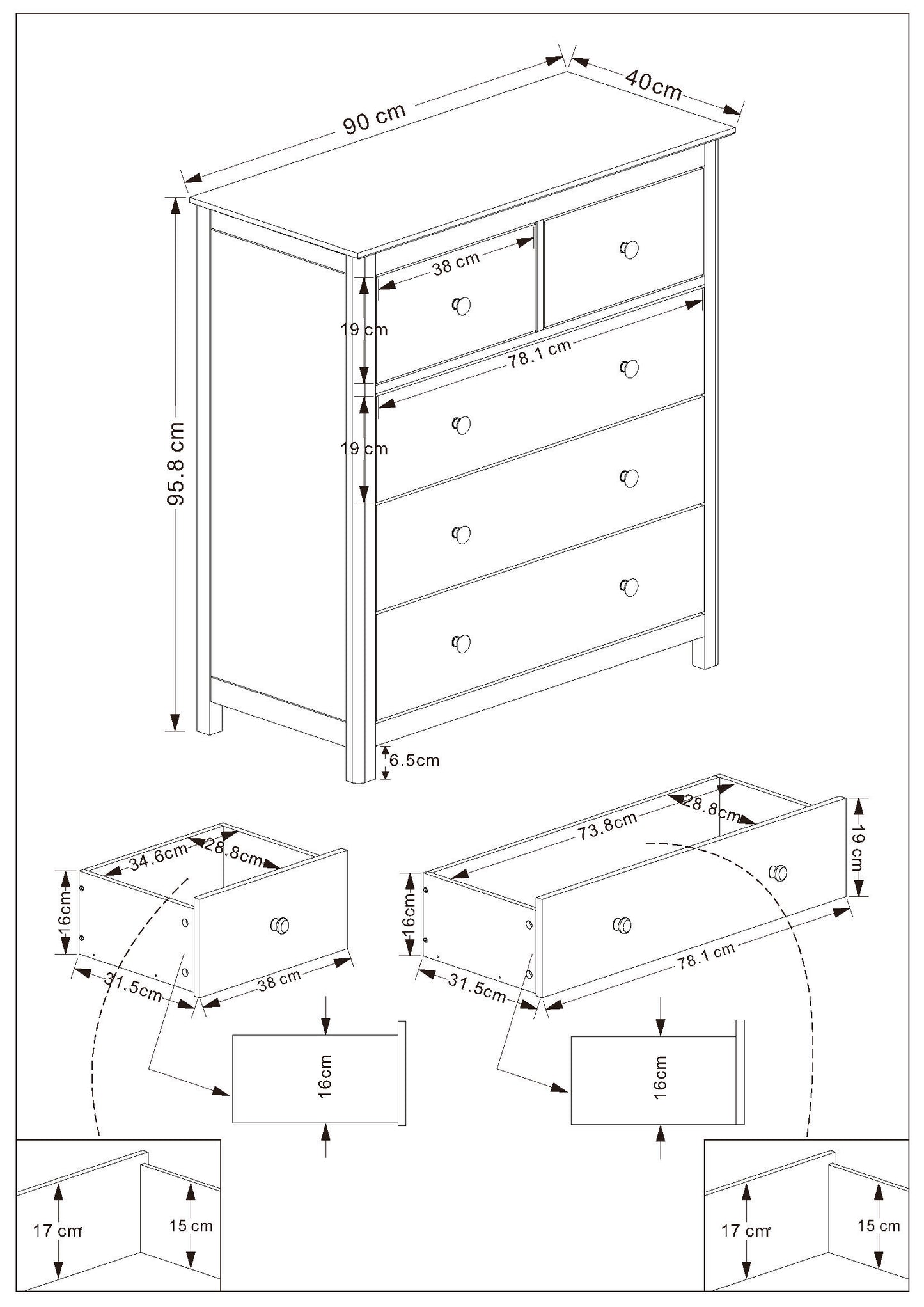 Nairn - White 2+3 drawer chest of drawers