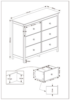 Nairn - White 3+3 drawer chest of drawers