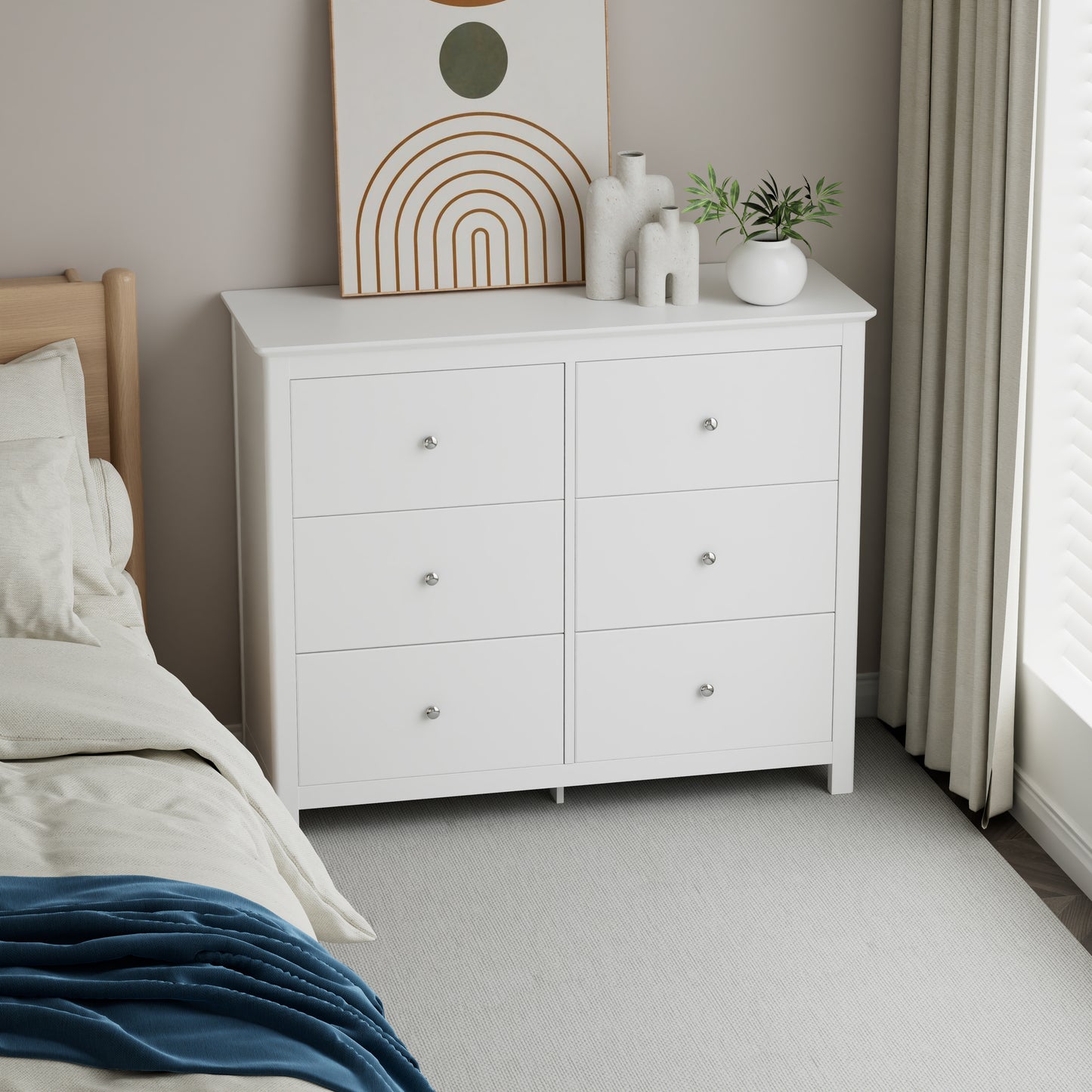 Nairn - White 3+3 drawer chest of drawers