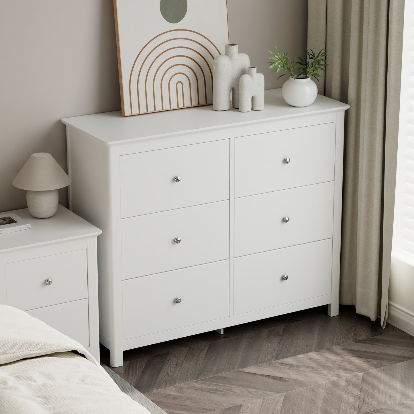 Nairn - White 3+3 drawer chest of drawers
