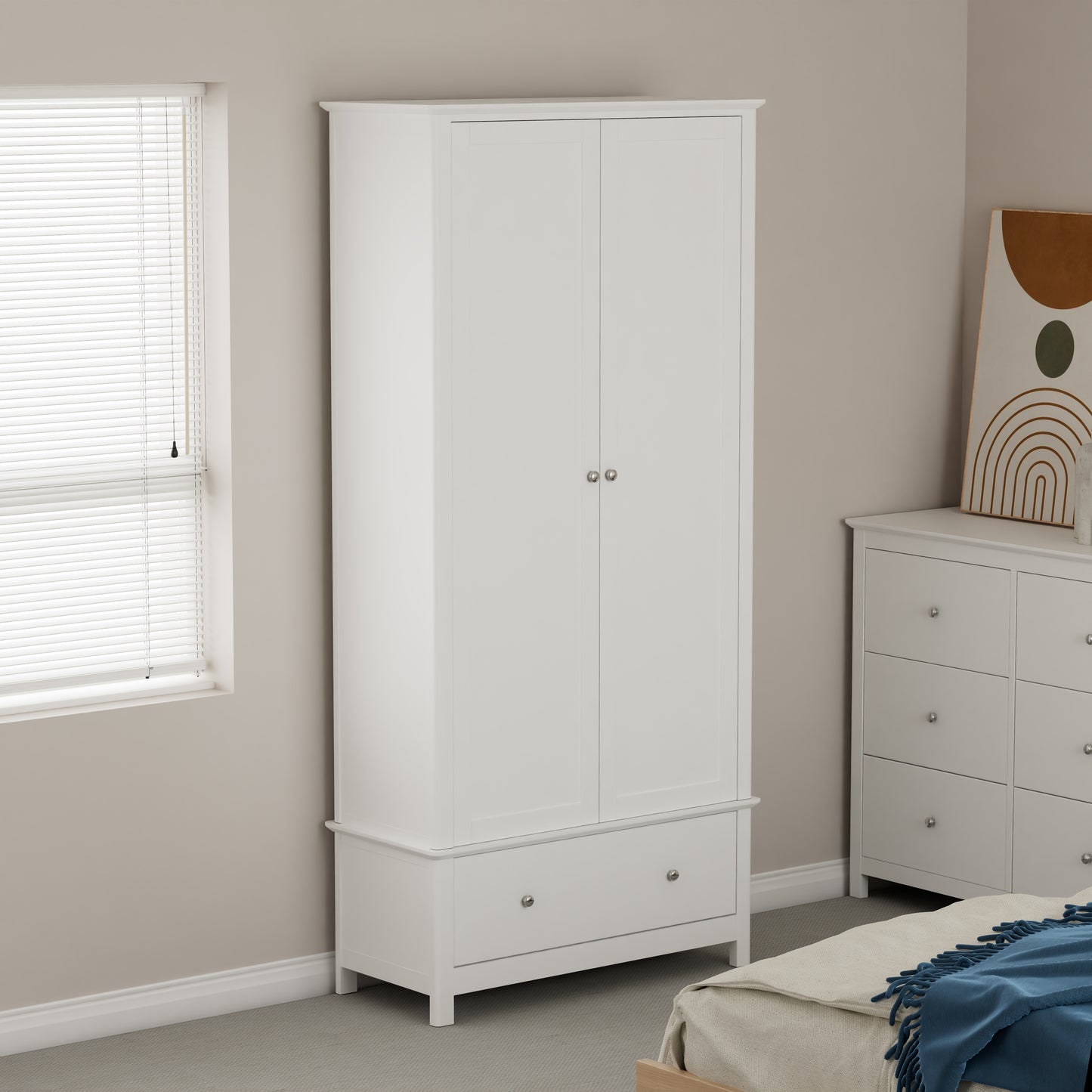 Nairn - White 2 door, 1 drawer wardrobe