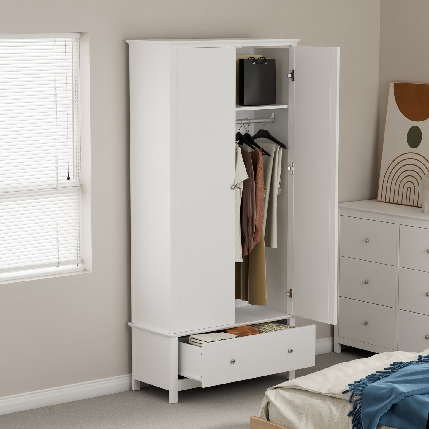 Nairn - White 2 door, 1 drawer wardrobe