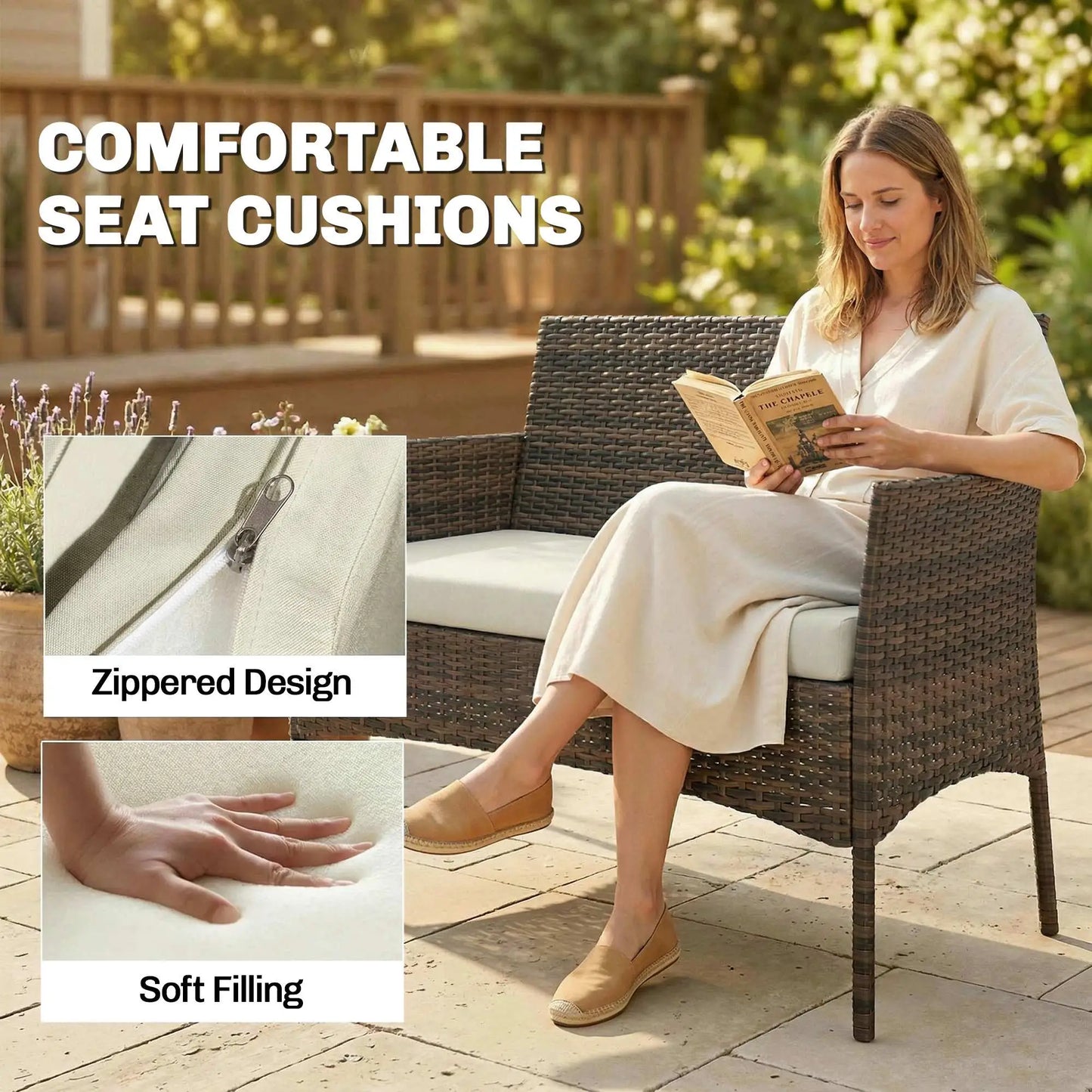 4 Piece Rattan Garden Furniture Sofa Set in Brown