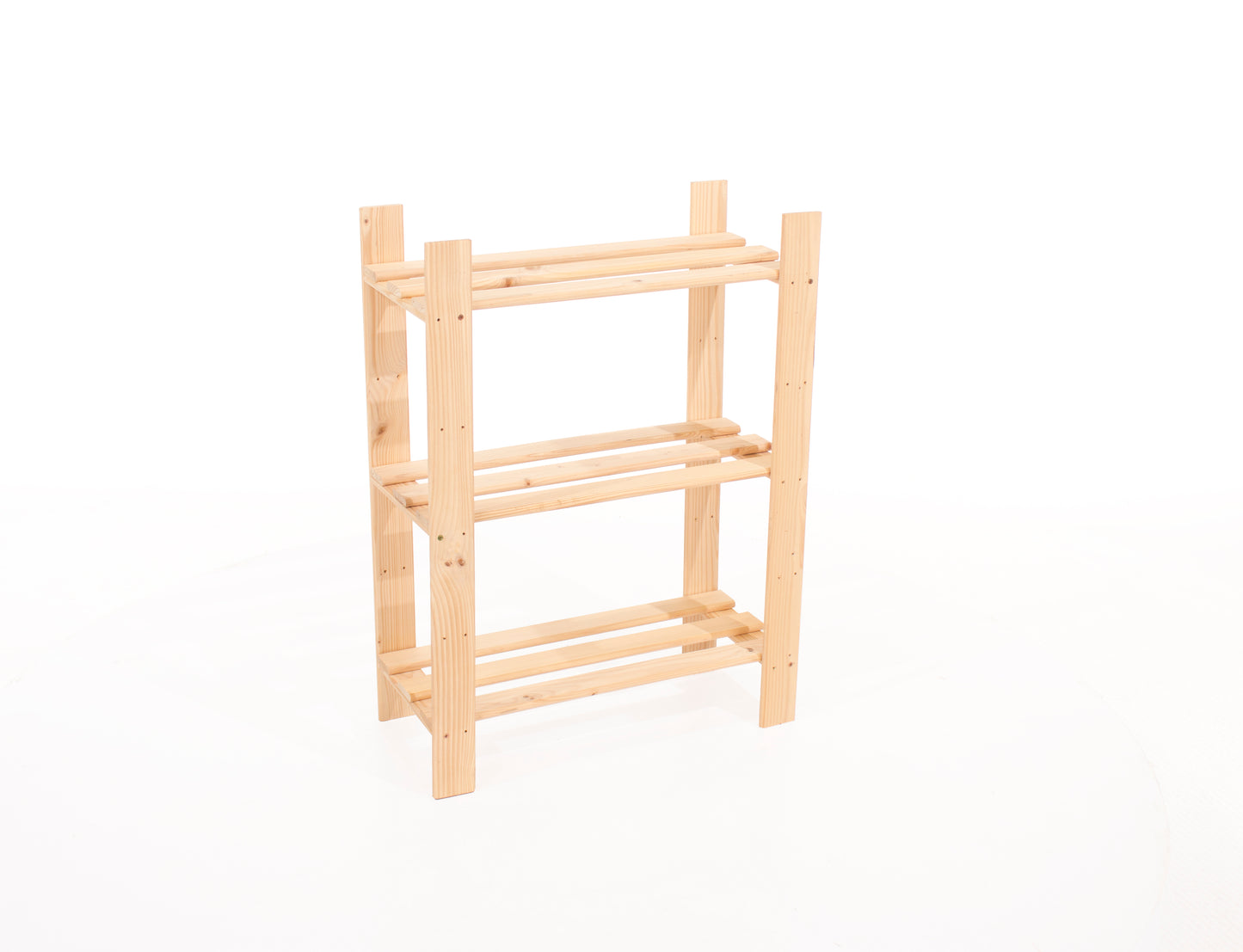 Solid Pine Narrow Storage Unit 3 Tier Slatted Shelving Natural Wood