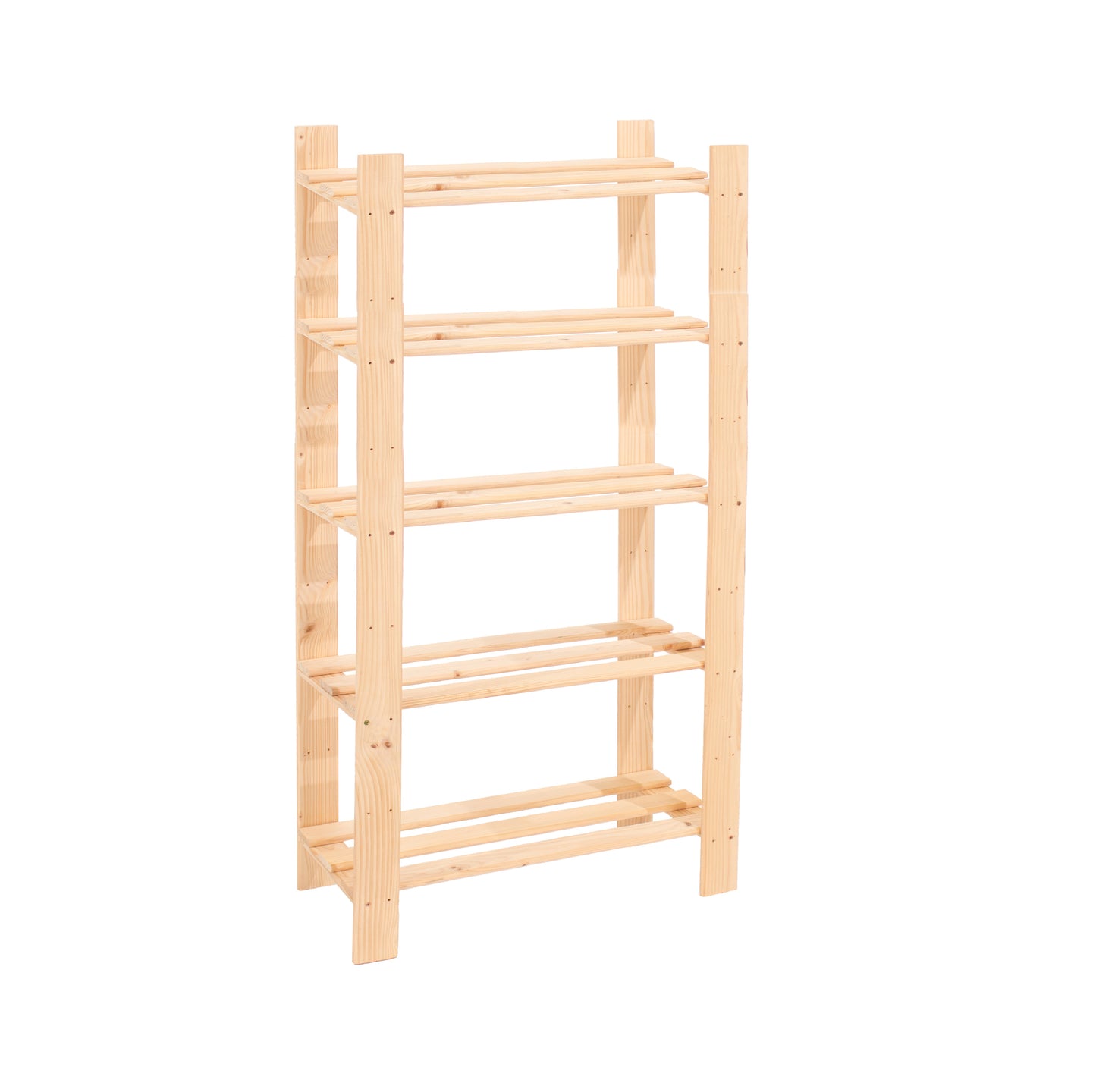 Solid Pine Narrow Storage Unit 5 Tier Slatted Shelving Natural Wood